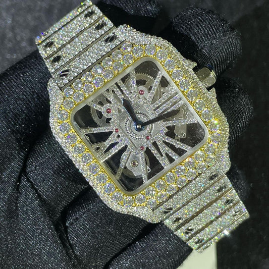 Cartier Santos Skeleton VVS Moissanite Diamond Iced Out Watch