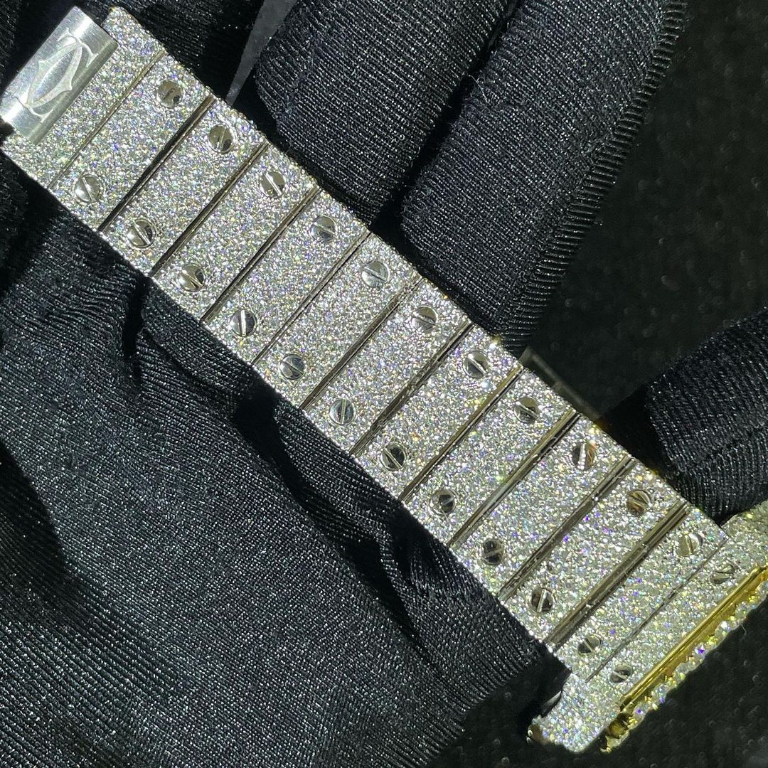 Cartier Santos Skeleton VVS Moissanite Diamond Iced Out Watch