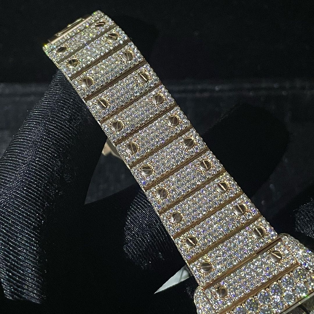 Cartier Santos VVS Moissanite Diamond Iced Out Watch