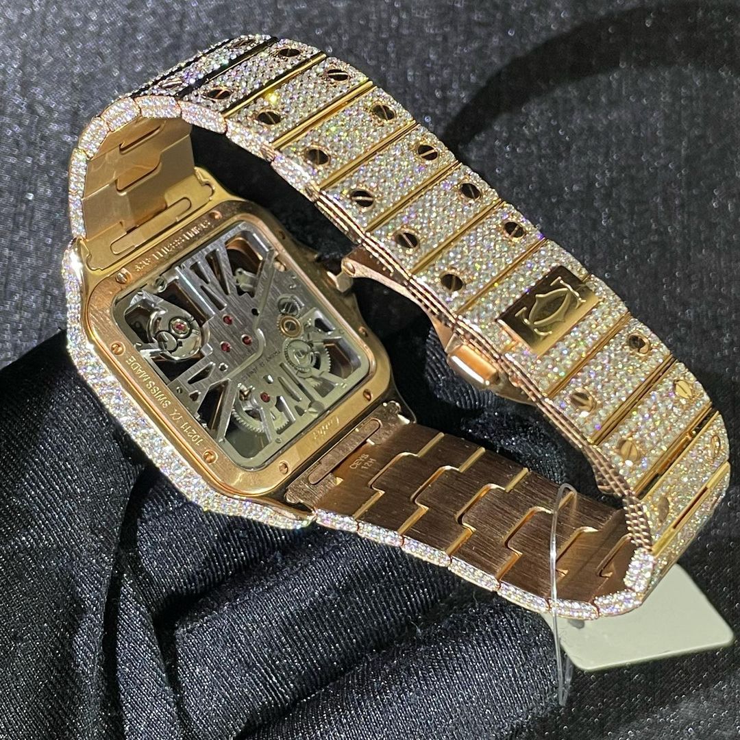 Cartier Santos Skeleton VVS Moissanite Diamond Iced Out Watch