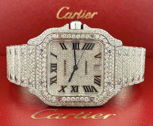 Cartier Santos VVS Moissanite Diamond Iced Out Watch