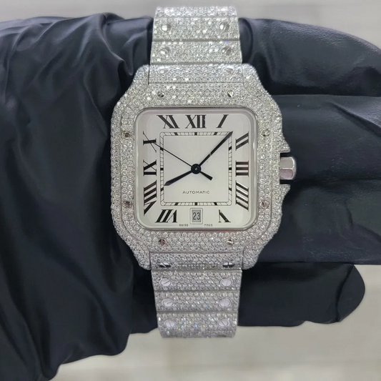 Cartier Santos VVS Moissanite Diamond Iced Out Watch