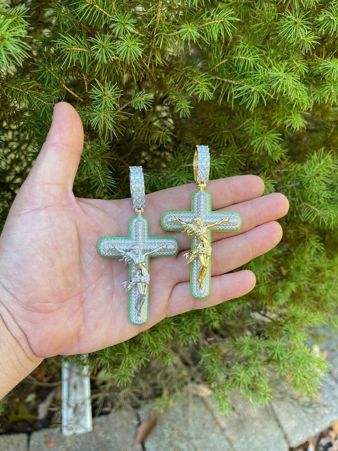 Custom Hand Made Jesus Cross Iced Out Pendant 925 Sterling Silver Moissanite Diamond / Initial Name Custom Pendant / HipHop Jewelry / Cross Pendant