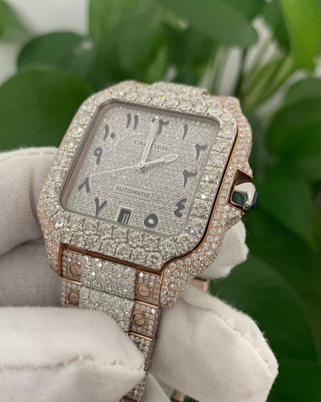 Cartier Santos VVS Moissanite Diamond Iced Out Watch