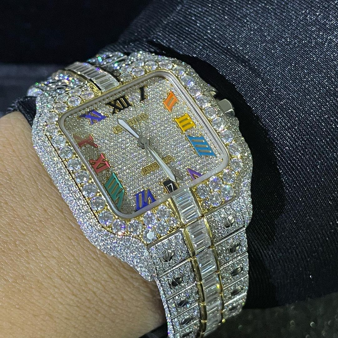 Cartier Santos VVS Moissanite Diamond Iced Out Watch