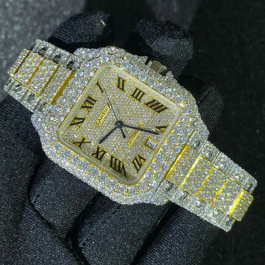 Cartier Santos VVS Moissanite Diamond Iced Out Watch