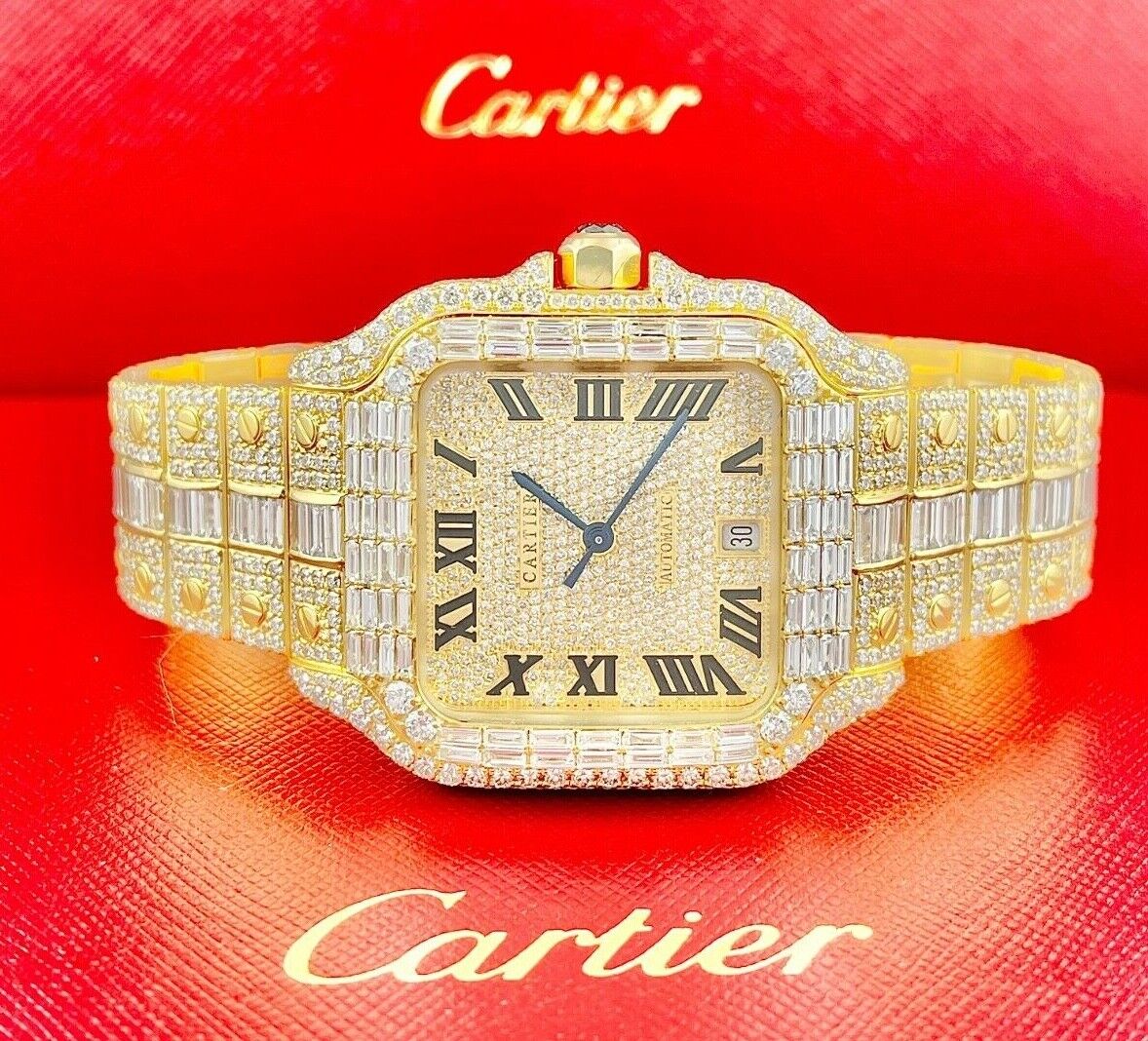 Cartier Santos VVS Moissanite Diamond Iced Out Watch