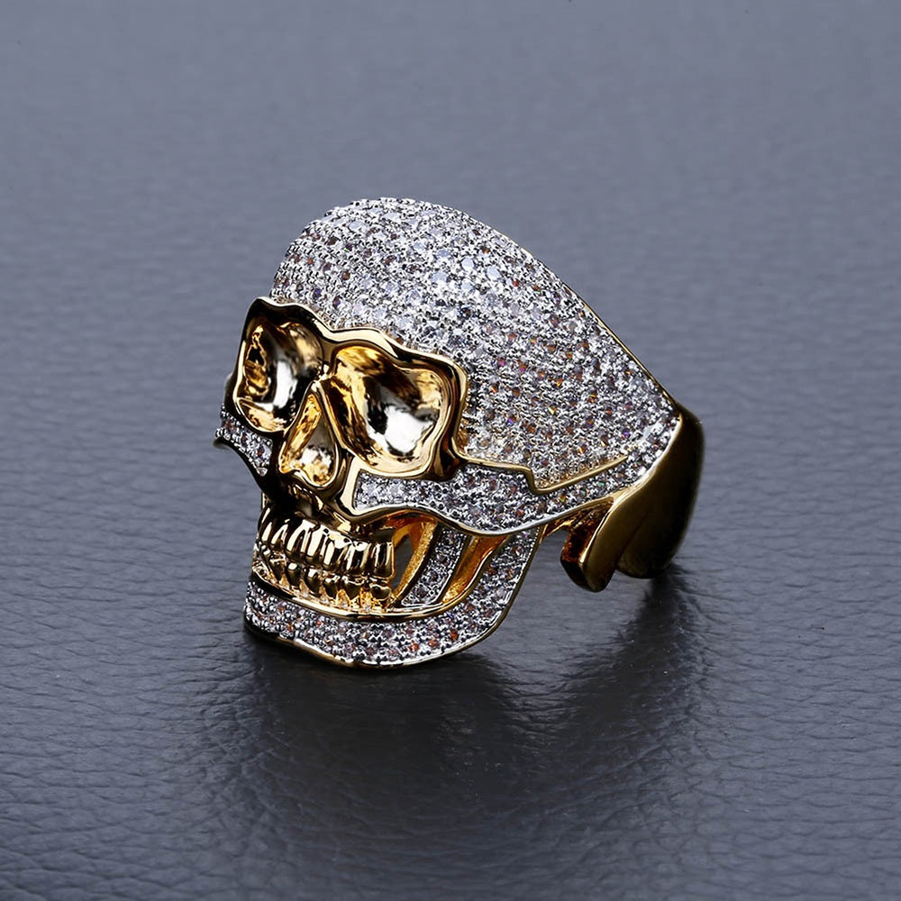 VVS Moissanite Skull Face Ring with 925 Sterling Silver, 10K Gold Plated Championship Ring for him, Convocation Moissanite Ring for her