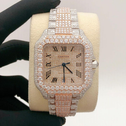 Cartier Santos VVS Moissanite Diamond Iced Out Watch