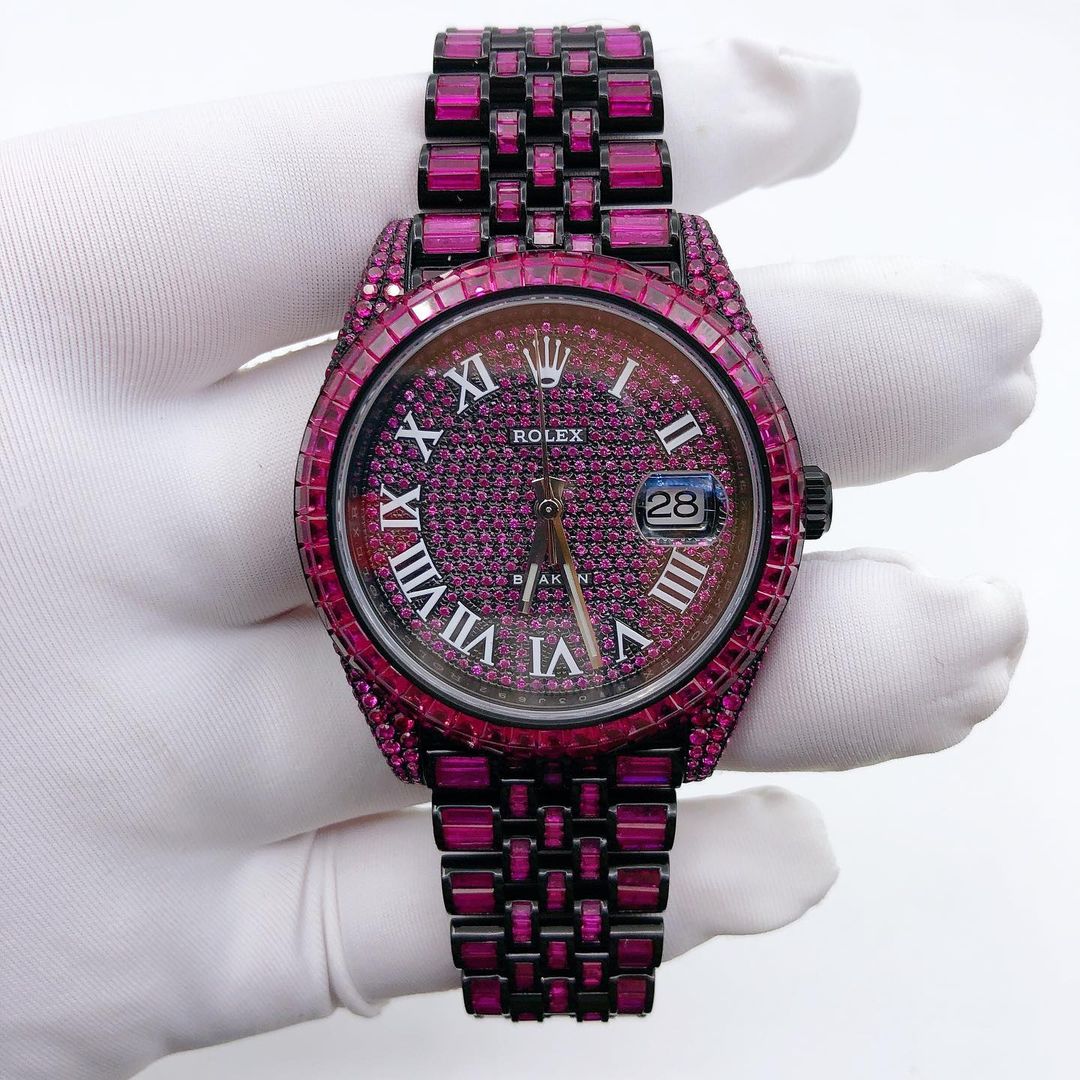 Rolex Datejust Jubilee Maroon Sapphire Diamond Iced Out Watch