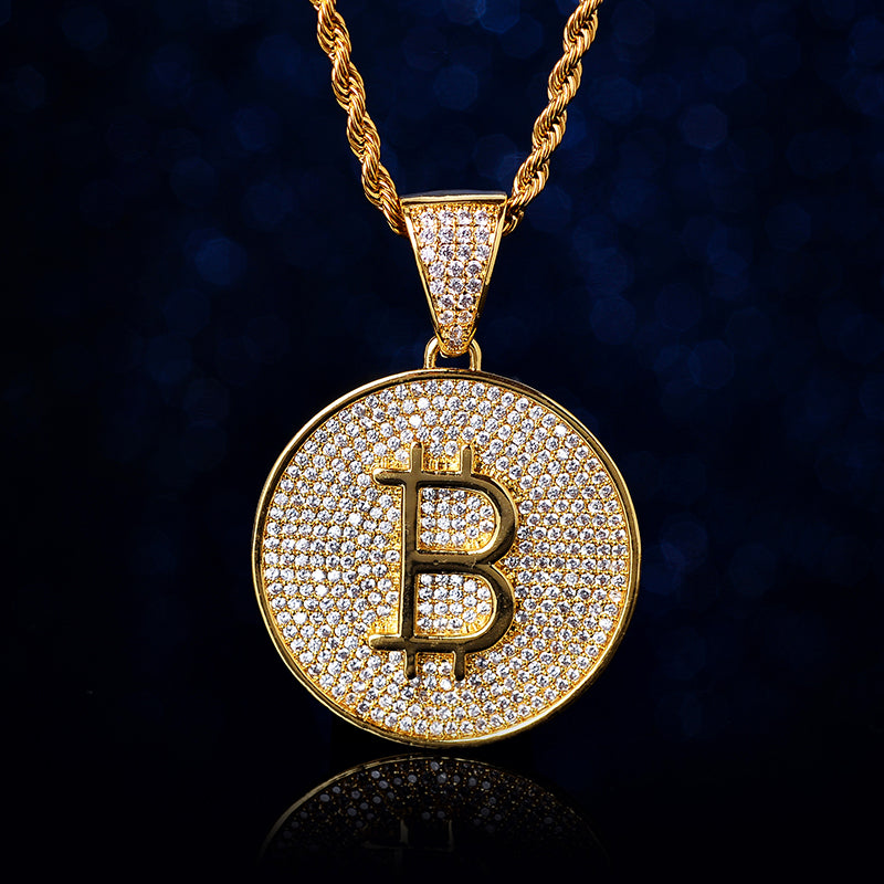 Custom Hand Made Bitcoin Medalian Iced Out Pendant 925 Sterling Silver Moissanite Diamond / Initial Name Custom Pendant / HipHop Jewelry / Cross Pendant