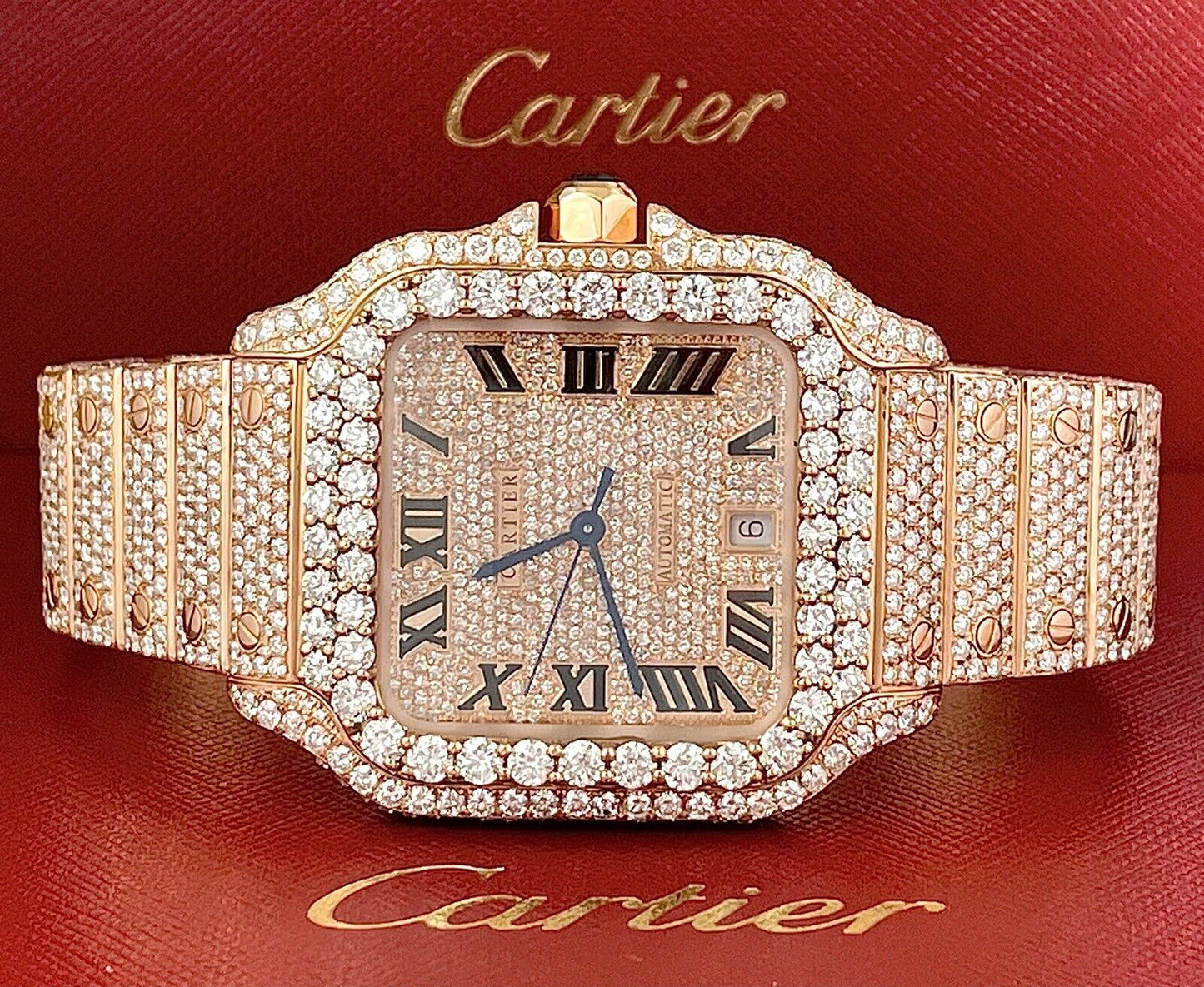 Cartier Santos VVS Moissanite Diamond Iced Out Watch