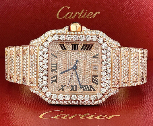 Cartier Santos VVS Moissanite Diamond Iced Out Watch