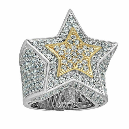 VVS Moissanite Star Ring with 925 Sterling Silver, 10K Gold Plated Championship Ring for him, Convocation Moissanite Ring for her