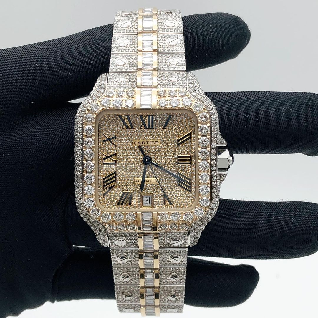 Cartier Santos VVS Moissanite Diamond Iced Out Watch