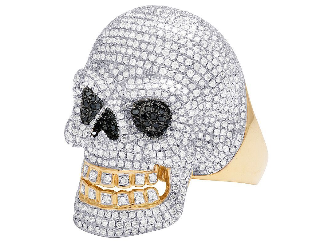 VVS Moissanite Skull Face Ring with 925 Sterling Silver, 10K Gold Plated Championship Ring for him, Convocation Moissanite Ring for her