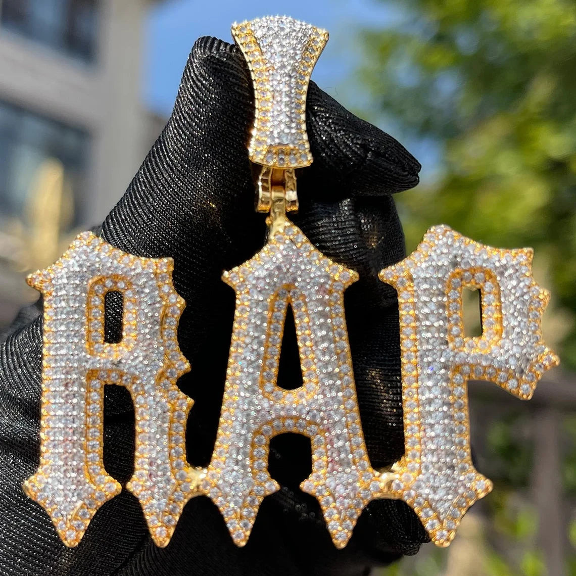 Custom Hand Made RAP Name Plate Iced Out Pendant 925 Sterling Silver Moissanite Diamond / Initial Name Custom Pendant / HipHop Jewelry / Cross Pendant