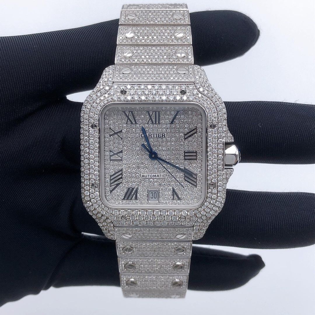 Cartier Santos VVS Moissanite Diamond Iced Out Watch