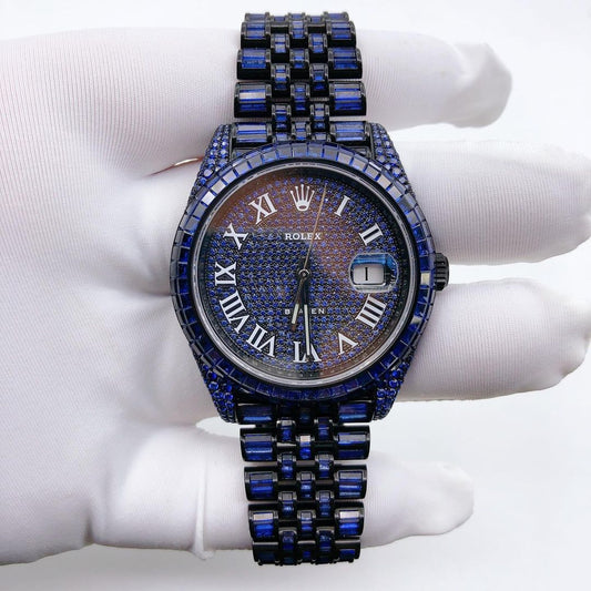 Rolex Datejust Jubilee Blue Sapphire Diamond Iced Out Watch