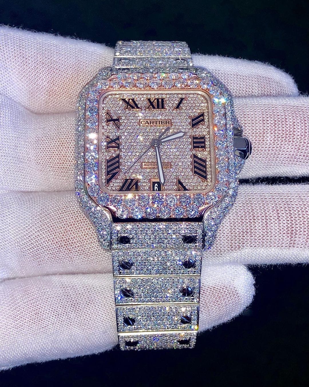 Cartier Santos VVS Moissanite Diamond Iced Out Watch