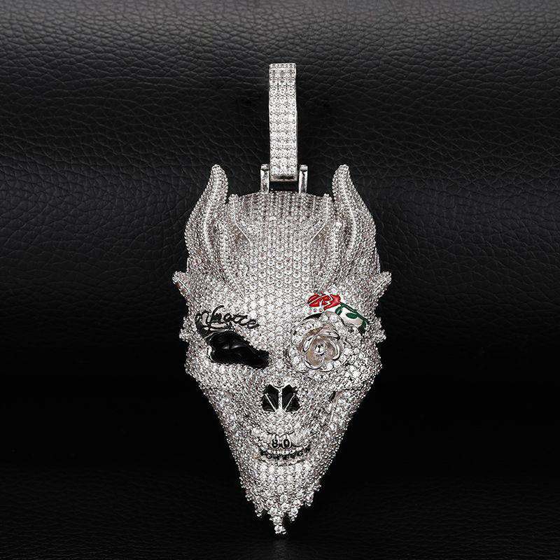 Custom Hand Made Skull Face Iced Out Pendant 925 Sterling Silver Moissanite Diamond / Initial Name Custom Pendant / HipHop Jewelry / Cross Pendant