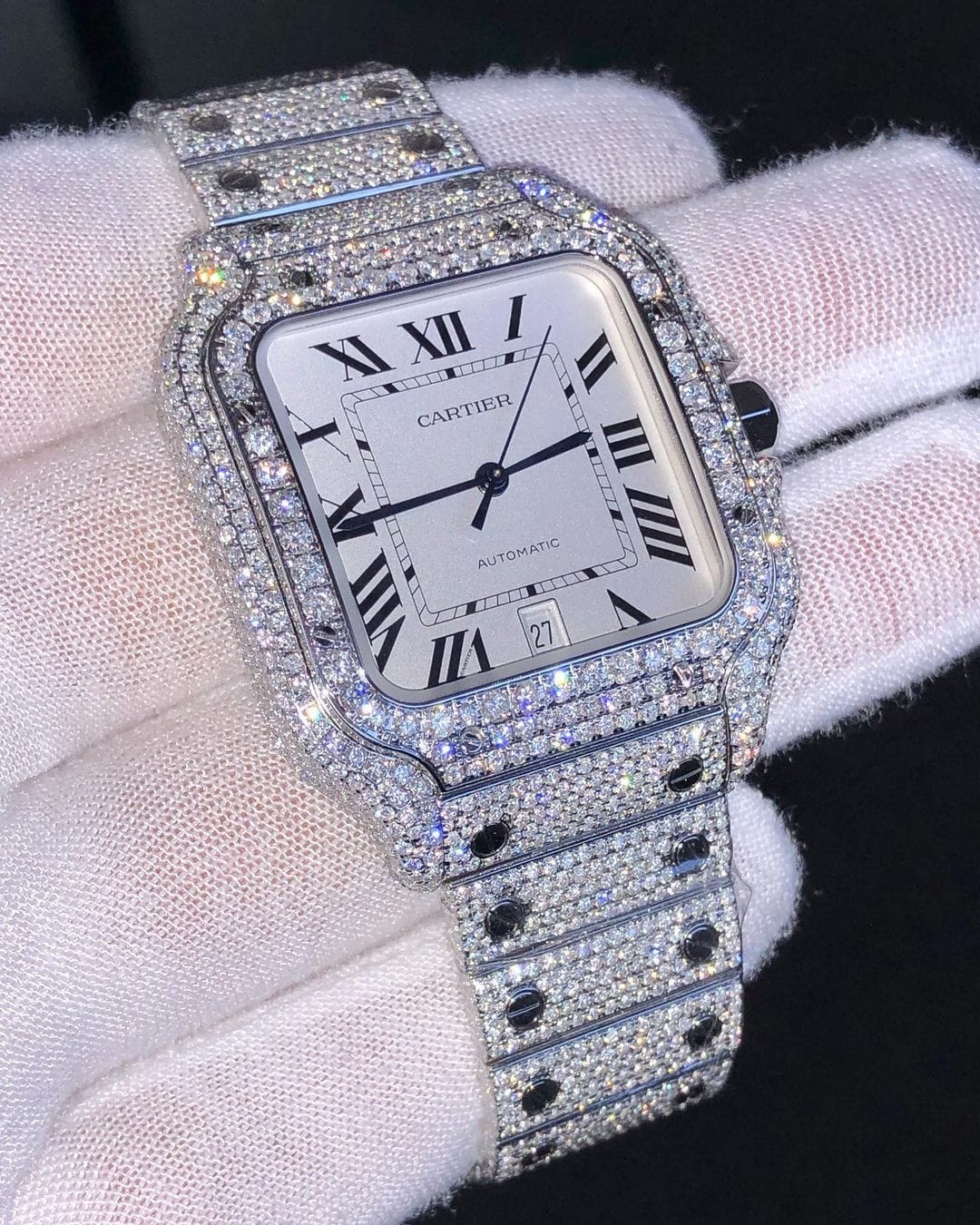 Cartier Santos VVS Moissanite Diamond Iced Out Watch