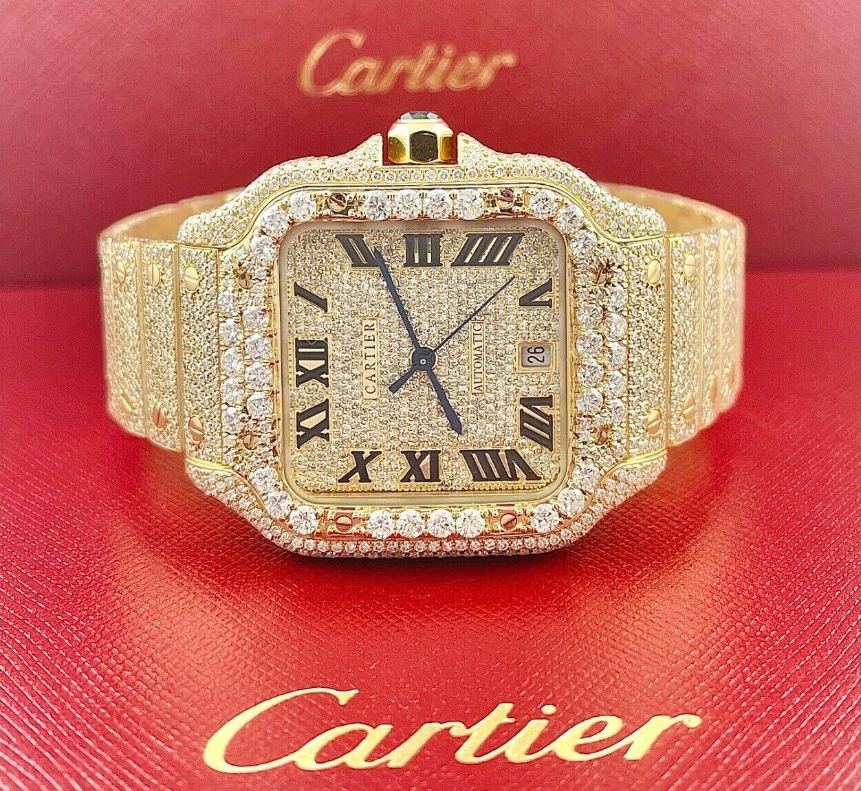 Cartier Santos VVS Moissanite Diamond Iced Out Watch