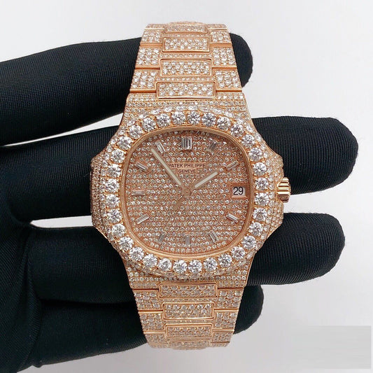 Patek Philippe Geneve VVS Moissanite Diamond Iced Out Watch