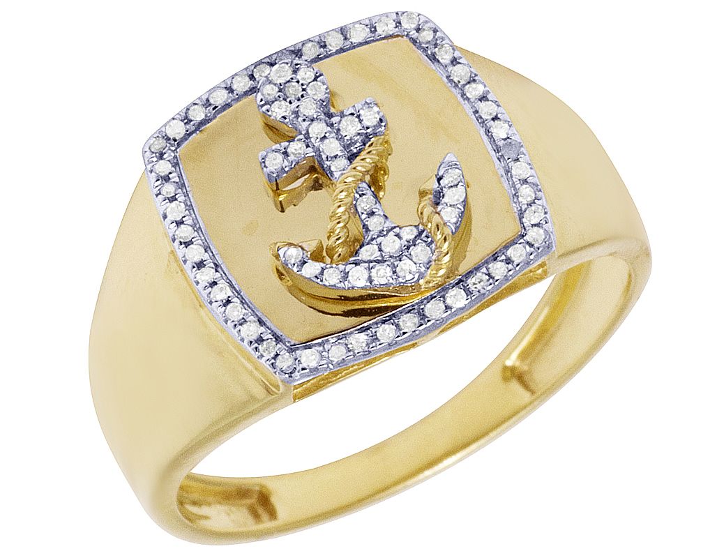 VVS Moissanite Ship Anchor Ring with 925 Sterling Silver, 10K Gold Plated Championship Ring for him, Convocation Moissanite Ring for her