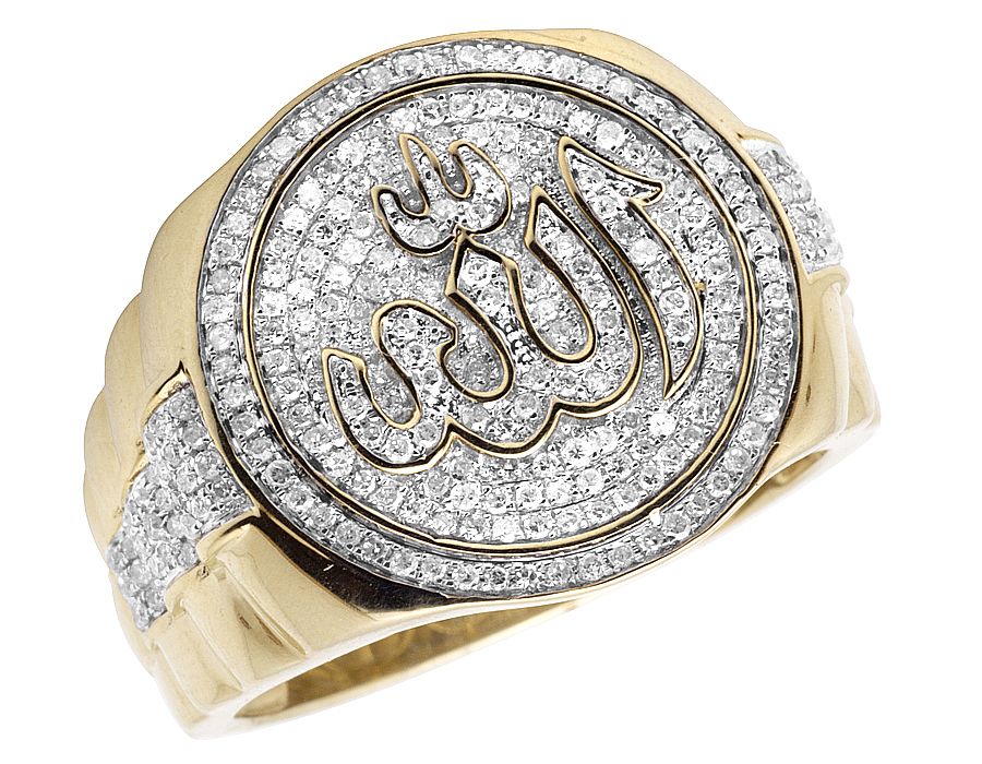 VVS Moissanite Customized ALLAH Ring with 925 Sterling Silver, 10K Gold Plated Championship Ring for him, Convocation Moissanite Ring for her