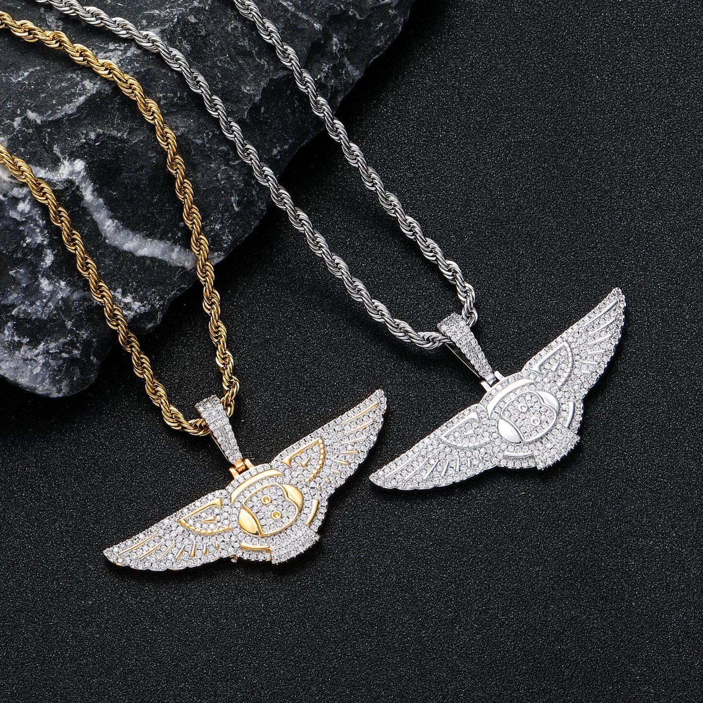 Custom Hand Made Bitcoin Wings Medalian Iced Out Pendant 925 Sterling Silver Moissanite Diamond / Initial Name Custom Pendant / HipHop Jewelry / Cross Pendant