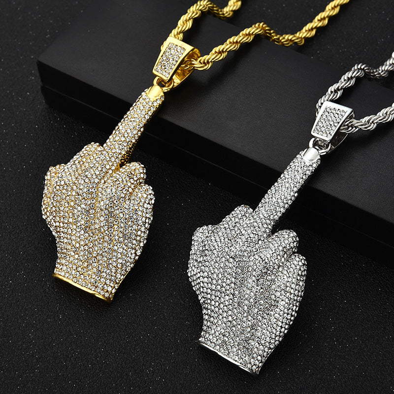 Custom Hand Made Middle Finger Iced Out Pendant 925 Sterling Silver Moissanite Diamond / Initial Name Custom Pendant / HipHop Jewelry / Cross Pendant