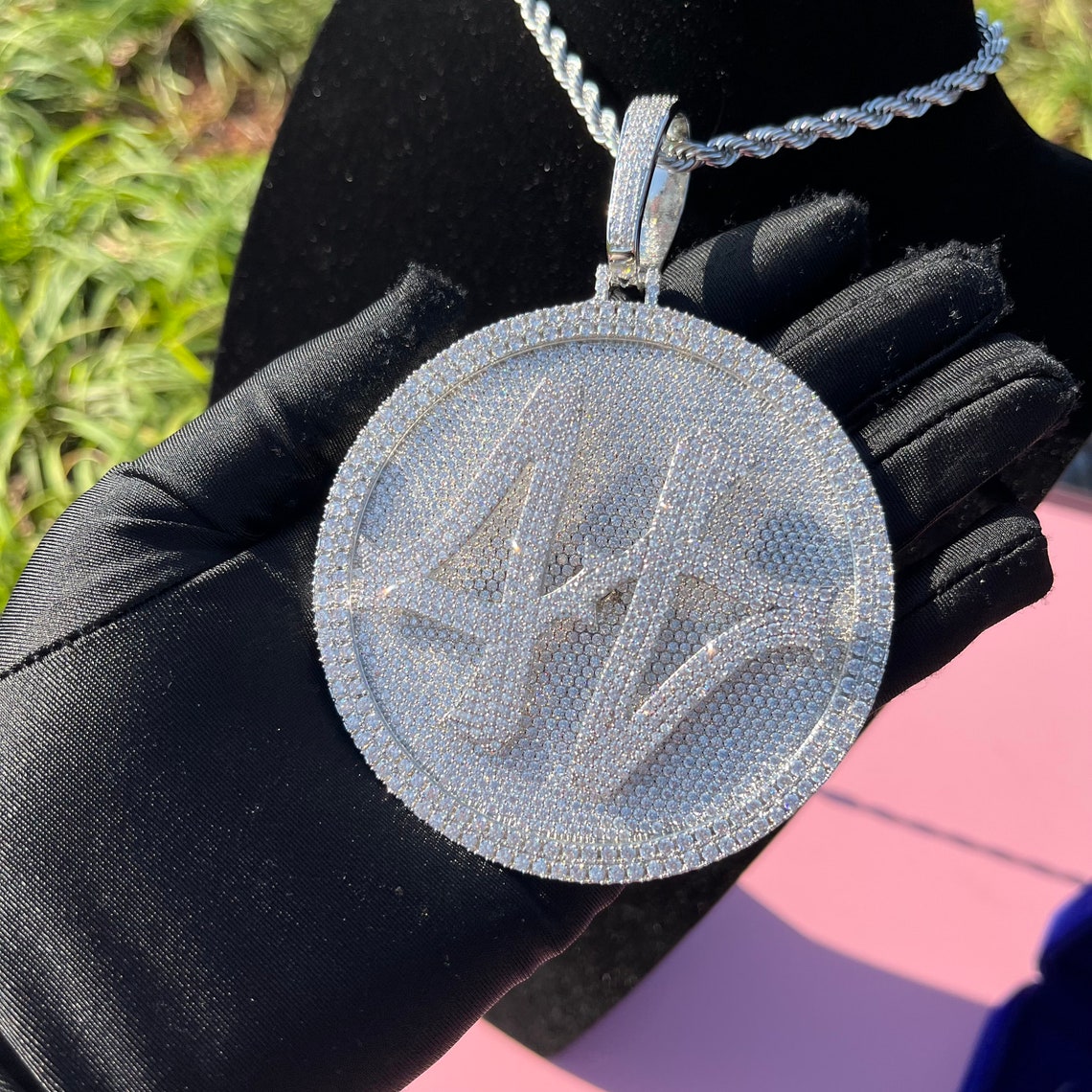 Custom Hand Made Number Spining Medalian Iced Out Pendant 925 Sterling Silver Moissanite Diamond / Initial Name Custom Pendant / HipHop Jewelry / Cross Pendant