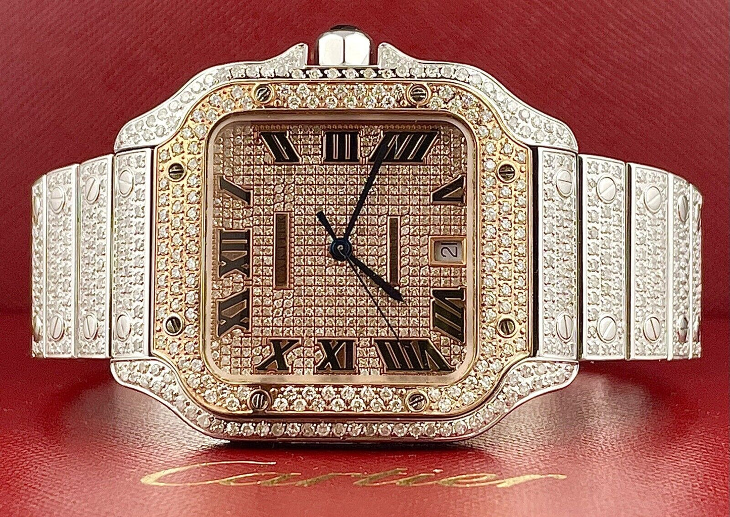 Cartier Santos VVS Moissanite Diamond Iced Out Watch