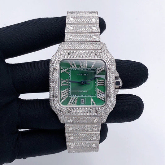 Cartier Santos VVS Moissanite Diamond Iced Out Watch