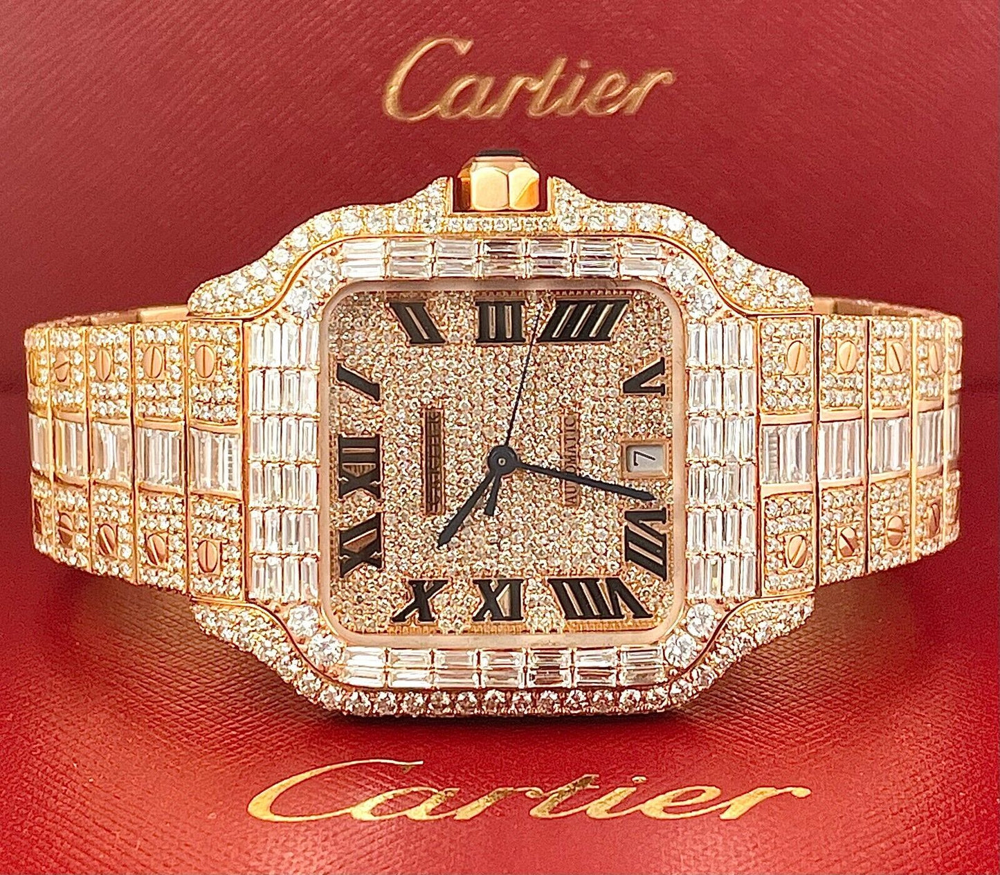 Cartier Santos VVS Moissanite Diamond Iced Out Watch