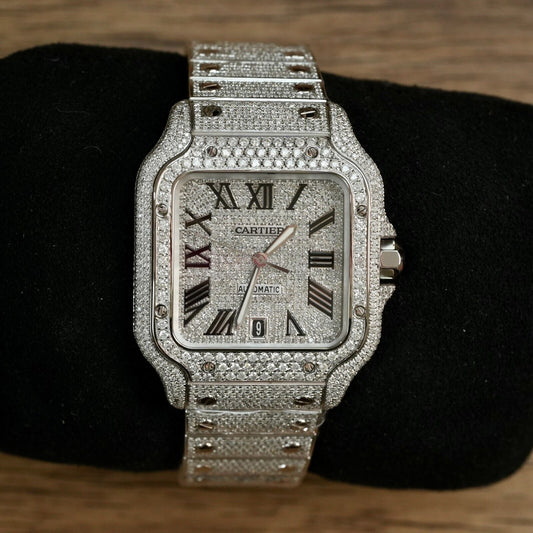 Cartier Santos VVS Moissanite Diamond Iced Out Watch