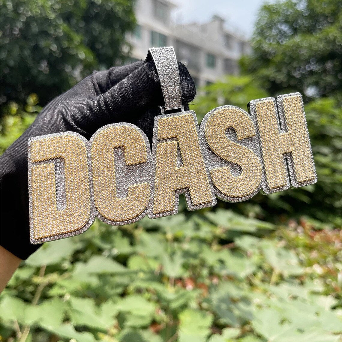 Custom Hand Made DCASH Name Plate Iced Out Pendant 925 Sterling Silver Moissanite Diamond / Initial Name Custom Pendant / HipHop Jewelry / Cross Pendant