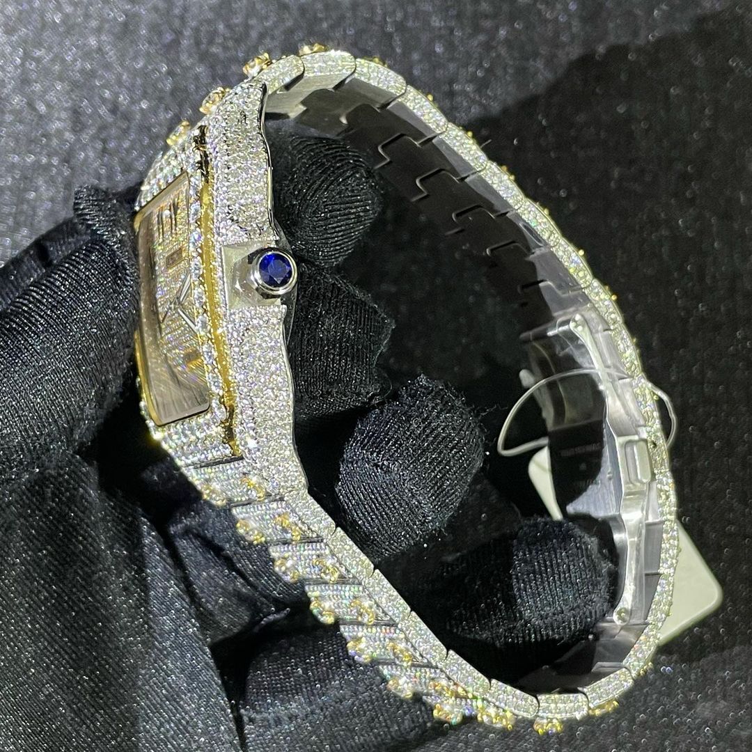 Cartier Santos VVS Moissanite Diamond Iced Out Watch