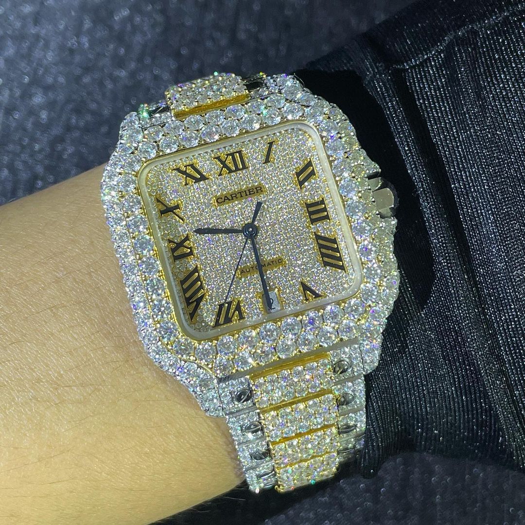 Cartier Santos VVS Moissanite Diamond Iced Out Watch