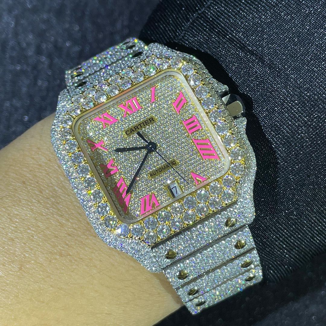 Cartier Santos VVS Moissanite Diamond Iced Out Watch