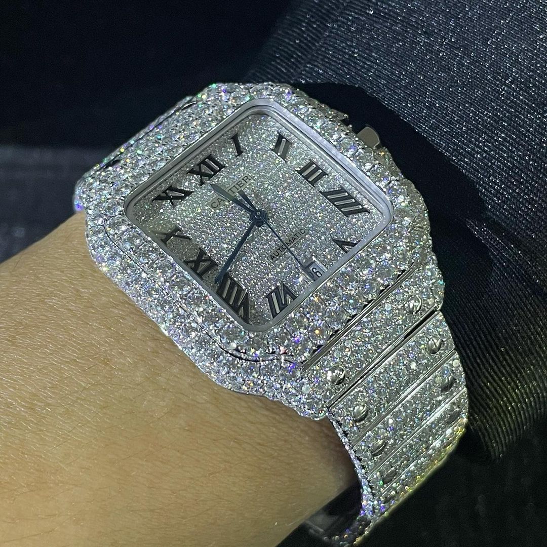 Cartier Santos VVS Moissanite Diamond Iced Out Watch