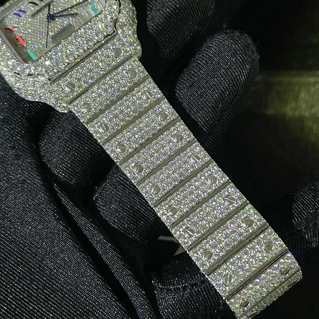 Cartier Santos VVS Moissanite Diamond Iced Out Watch