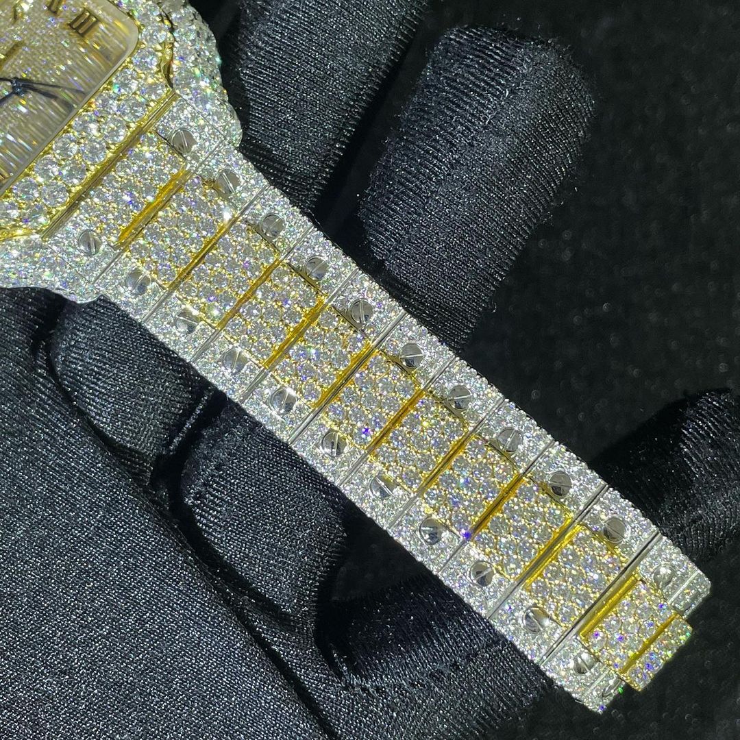 Cartier Santos VVS Moissanite Diamond Iced Out Watch