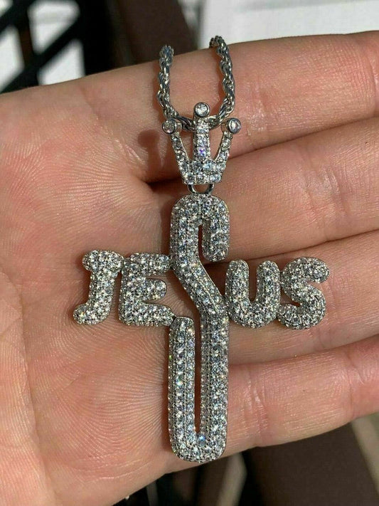 Custom Hand Made Jesus Cross Iced Out Pendant 925 Sterling Silver Moissanite Diamond / Initial Name Custom Pendant / HipHop Jewelry / Cross Pendant