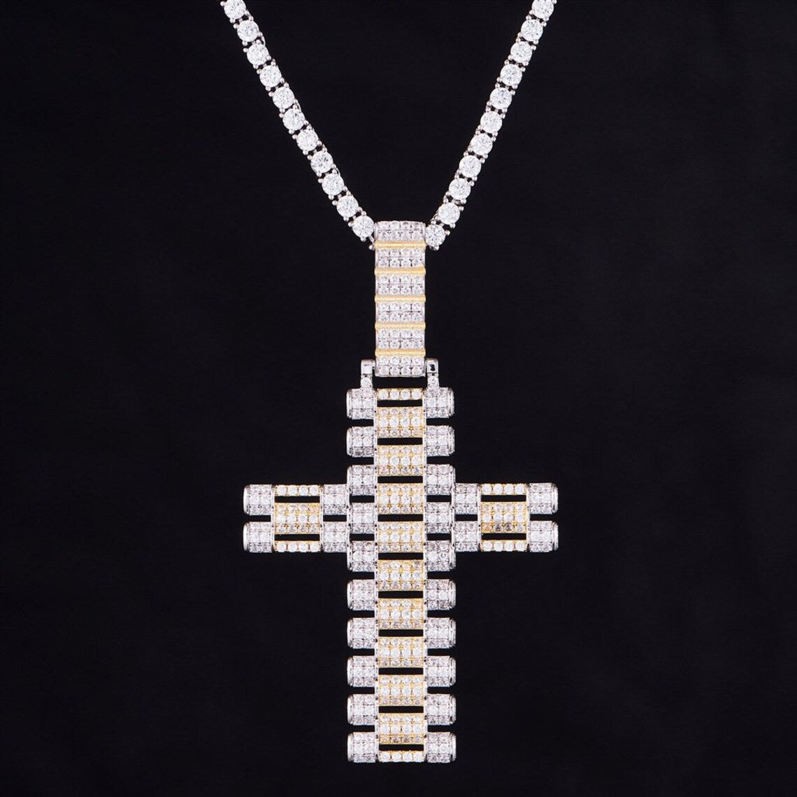 Custom Hand Made Rolex Jubilee Cross Iced Out Pendant 925 Sterling Silver Moissanite Diamond / Initial Name Custom Pendant / HipHop Jewelry / Cross Pendant