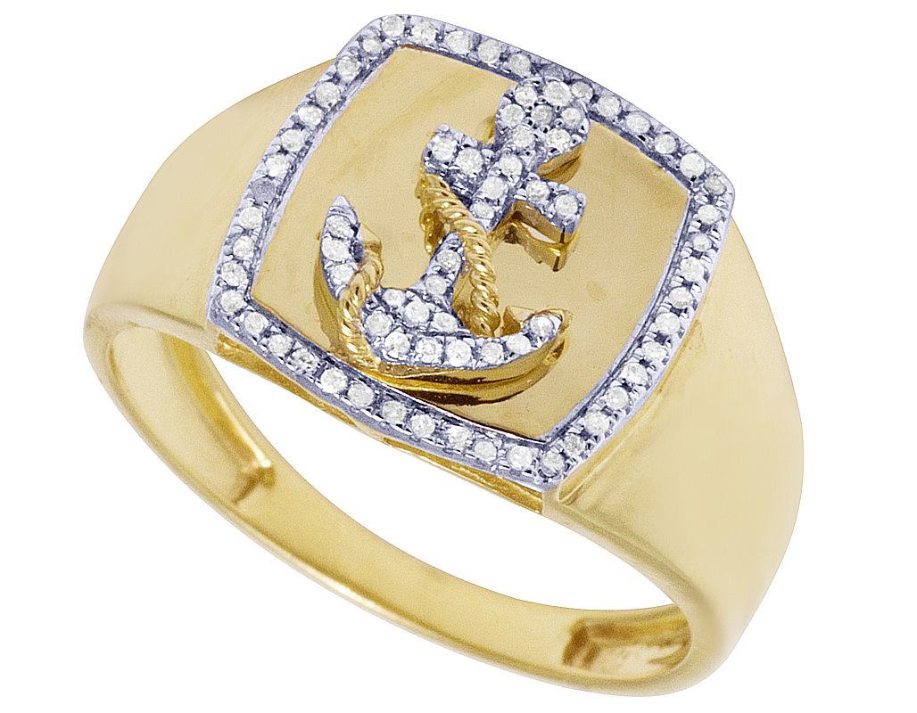 VVS Moissanite Ship Anchor Ring with 925 Sterling Silver, 10K Gold Plated Championship Ring for him, Convocation Moissanite Ring for her