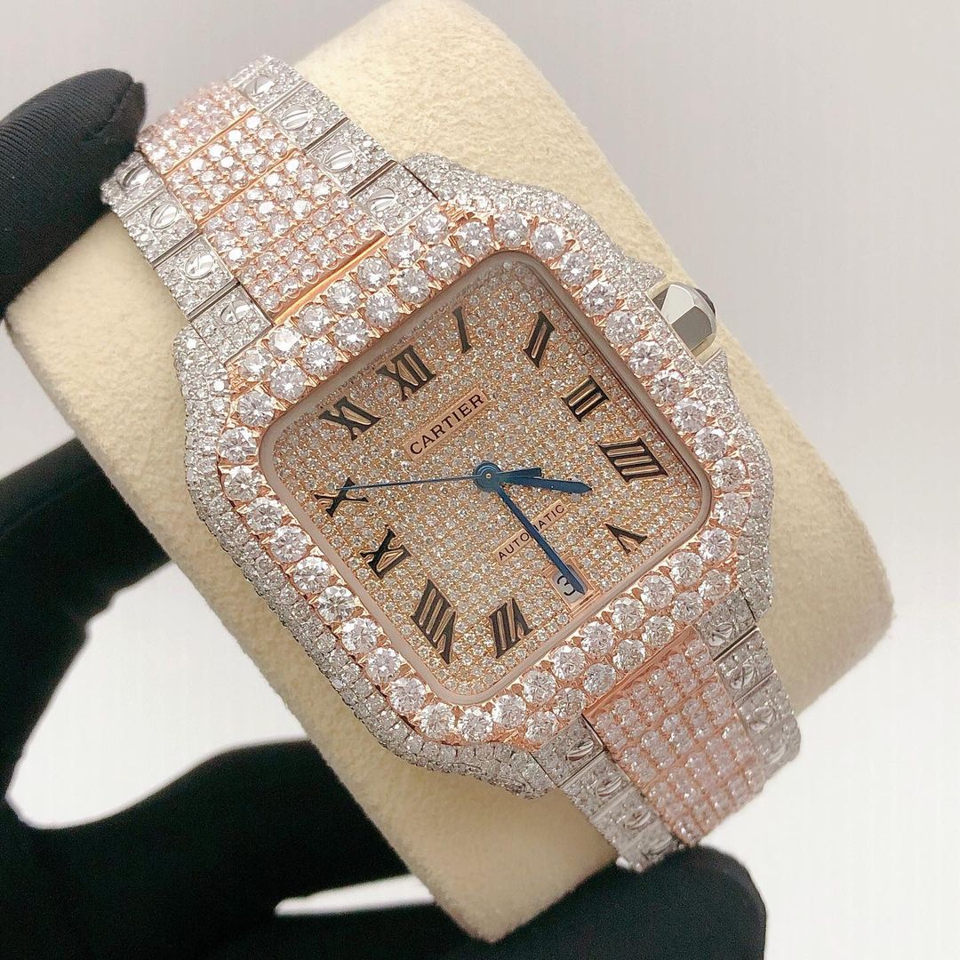 Cartier Santos VVS Moissanite Diamond Iced Out Watch