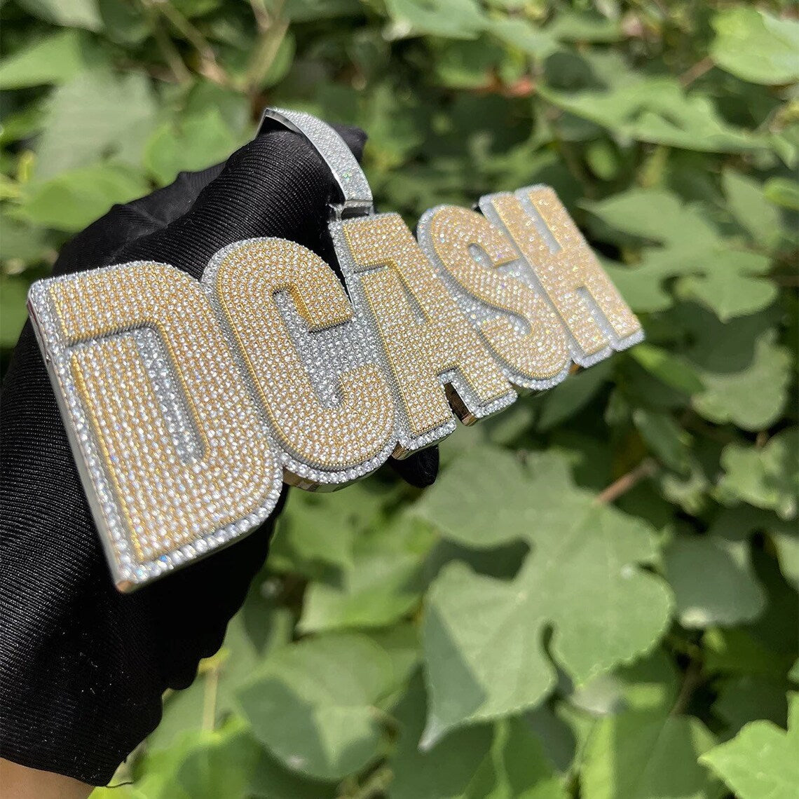 Custom Hand Made DCASH Name Plate Iced Out Pendant 925 Sterling Silver Moissanite Diamond / Initial Name Custom Pendant / HipHop Jewelry / Cross Pendant