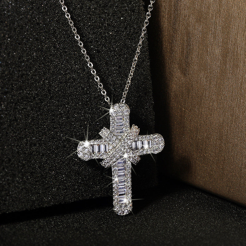 Custom Hand Made Cross Baguette Iced Out Pendant 925 Sterling Silver Moissanite Diamond / Initial Name Custom Pendant / HipHop Jewelry / Cross Pendant